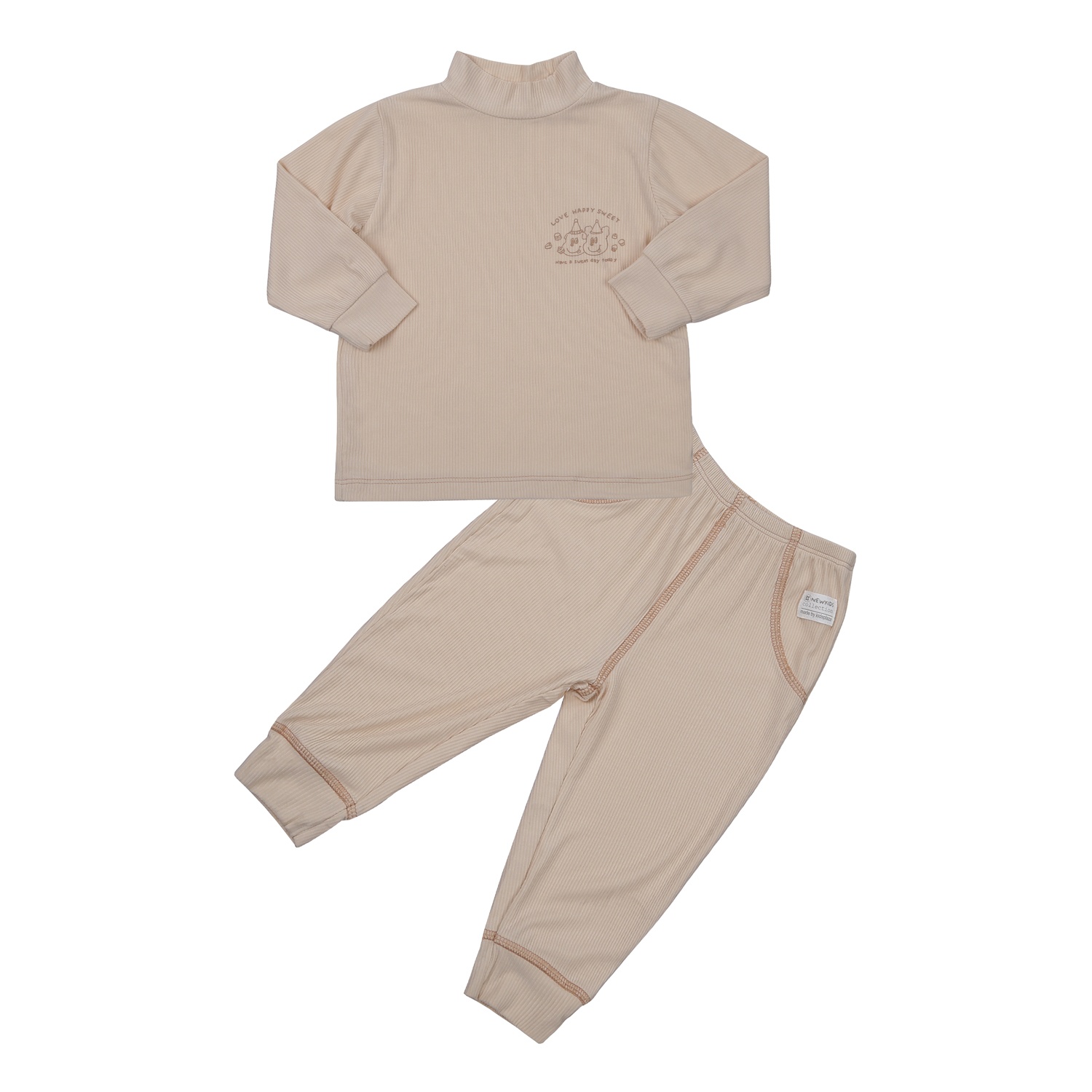 Bộ quần áo dài tay cổ 3 phân kẻ tăm KidsPlaza ND23T (Be)