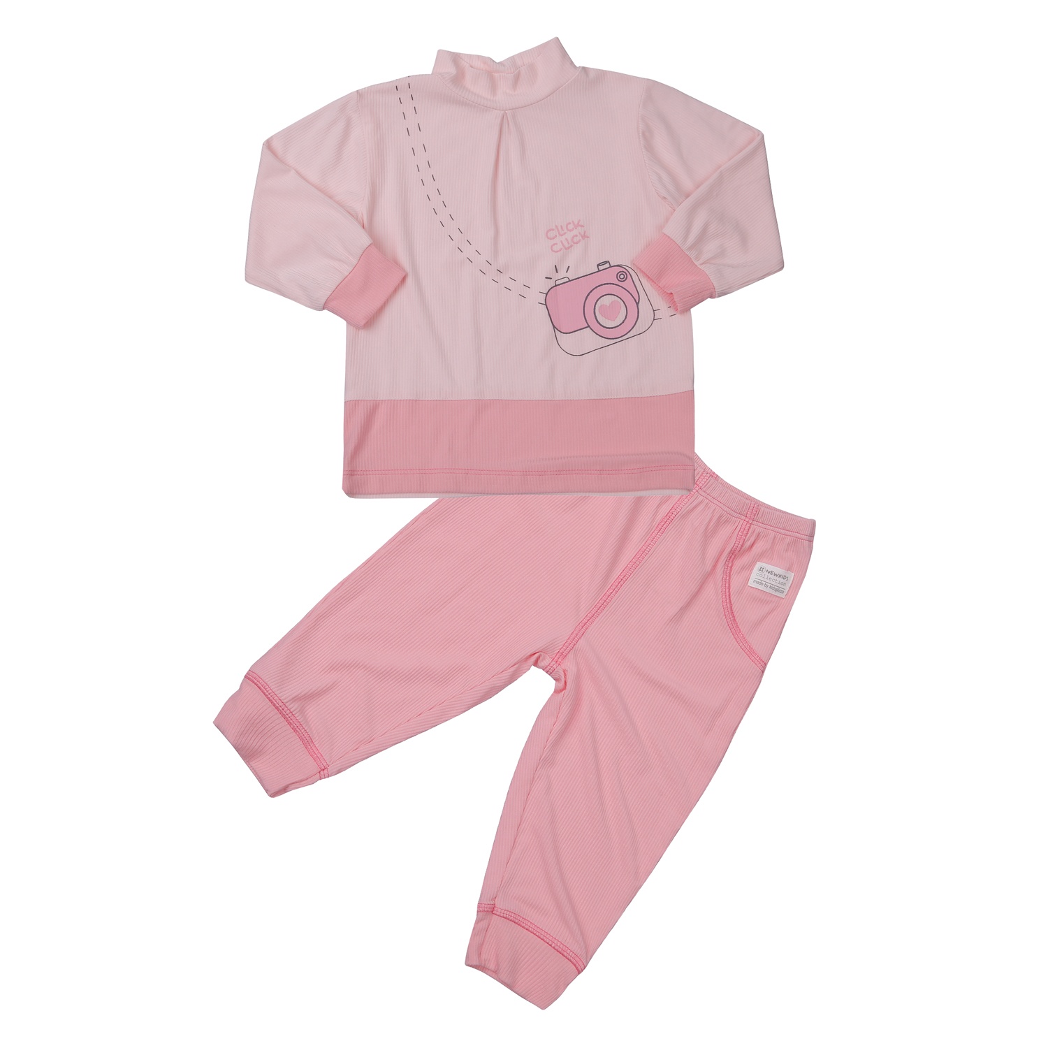 Bộ quần áo dài tay cổ 3 phân kẻ tăm KidsPlaza ND23T (Hồng) 