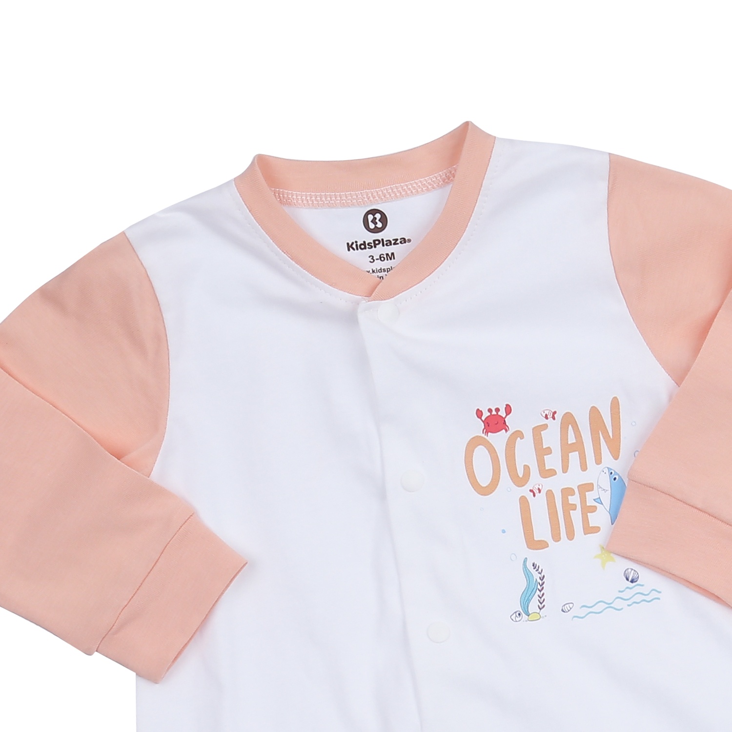 Body dài tay bé gái cài giữa KidsPlaza in Oceanlife M23T (Trắng hồng)