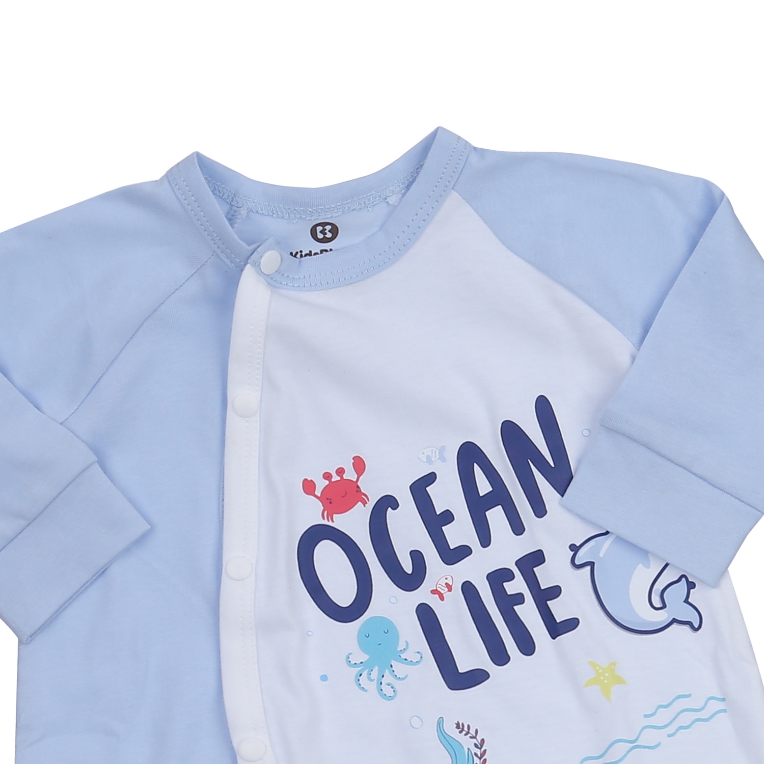 Body dài tay bé trai cài lệch KidsPlaza in chữ M23T (Trắng xanh) 