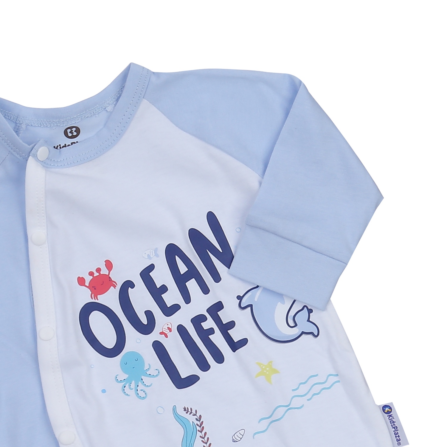 Body dài tay bé trai cài lệch KidsPlaza in chữ M23T (Trắng xanh) 