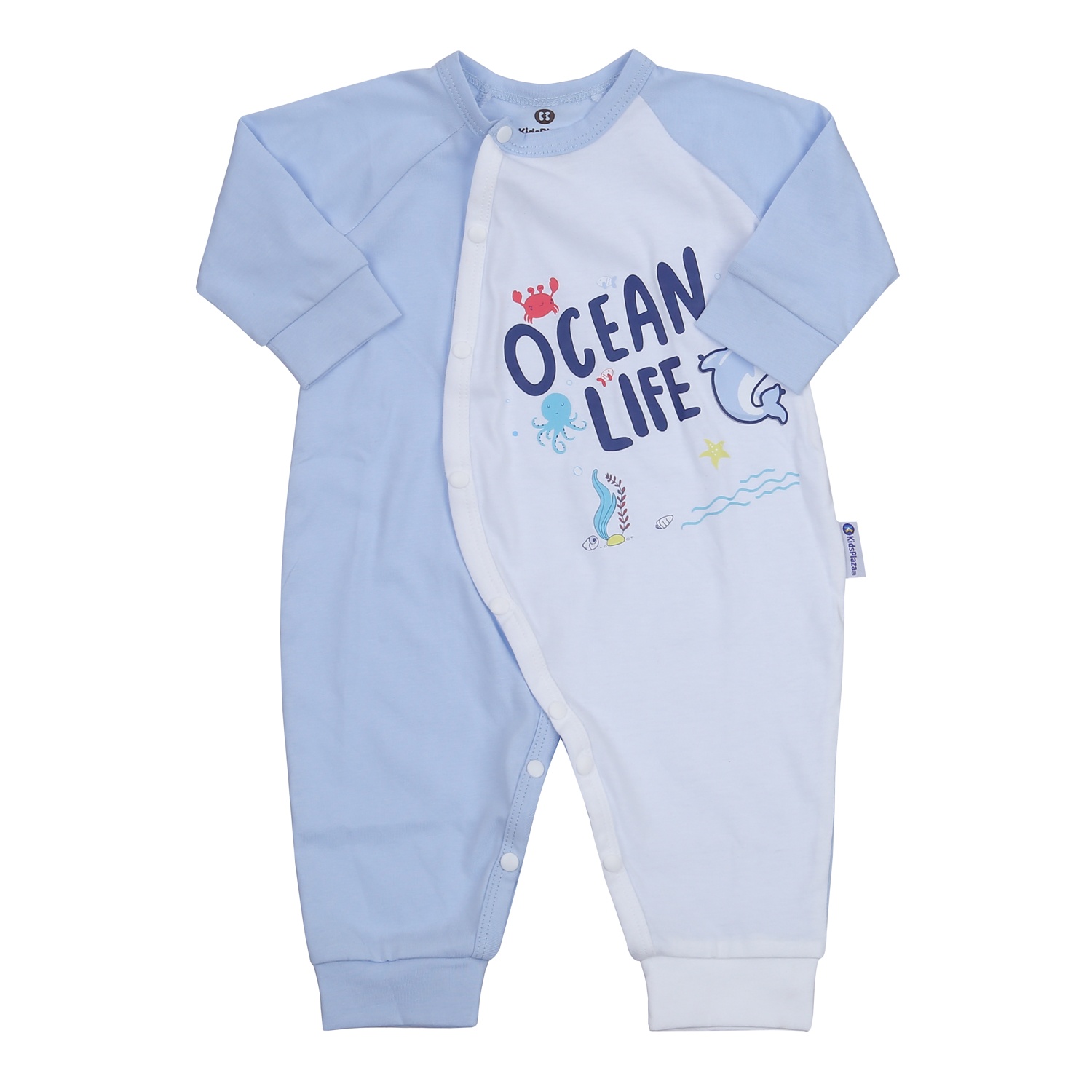 Body dài tay bé trai cài lệch KidsPlaza in chữ M23T (Trắng xanh) 