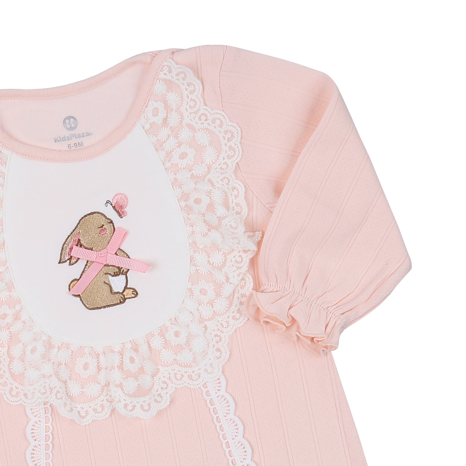 Set body dài tay bé gái KidsPlaza thêu hình thỏ (Hồng) HN23T