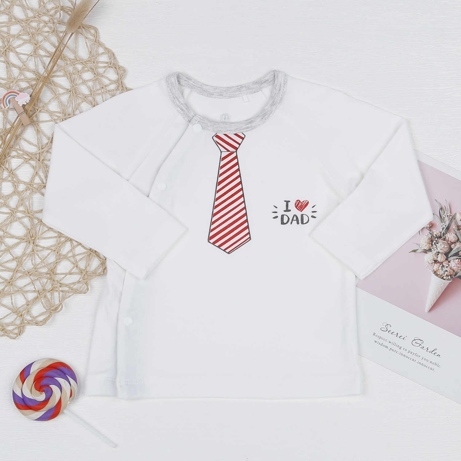 Bộ quần áo dài tay KidsPlaza cài lệch Otis kẻ ghi ND23H  hình 2