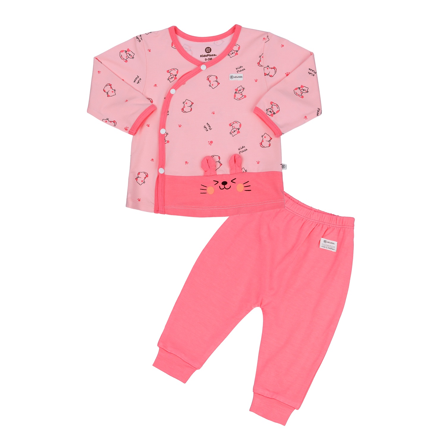 Bộ quần áo dài tay cài lệch KidsPlaza in hình mèo M23H (Hồng)  hình 1