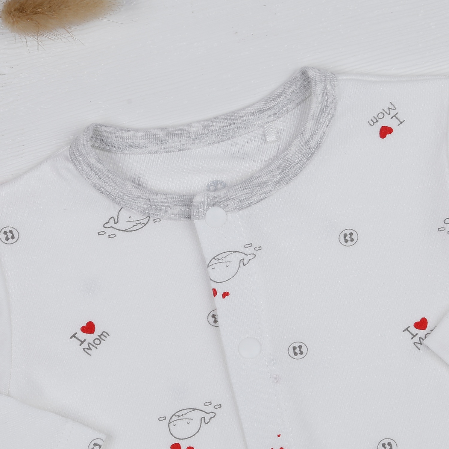 Bộ quần áo dài tay KidsPlaza cài giữa trắng kẻ ghi ND23H hình 4