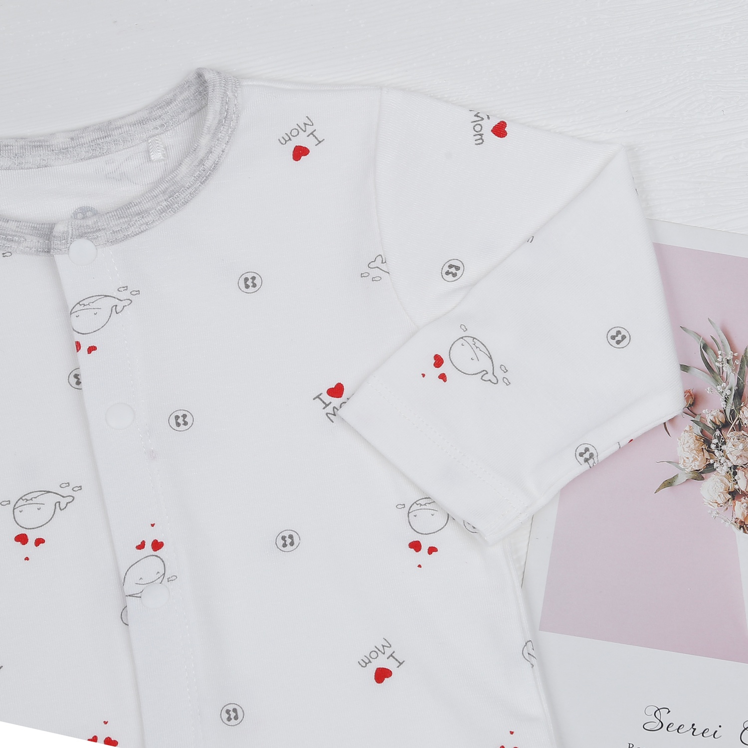 Bộ quần áo dài tay KidsPlaza cài giữa trắng kẻ ghi ND23H hình 5