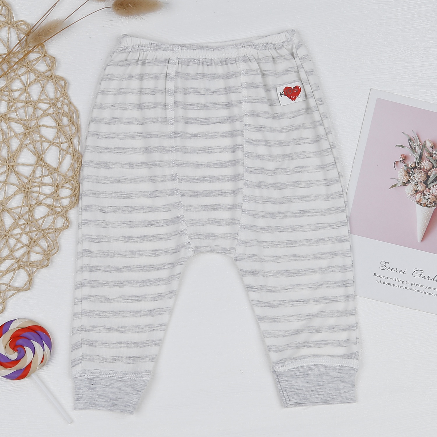 Bộ quần áo dài tay KidsPlaza cài giữa trắng kẻ ghi ND23H hình 6