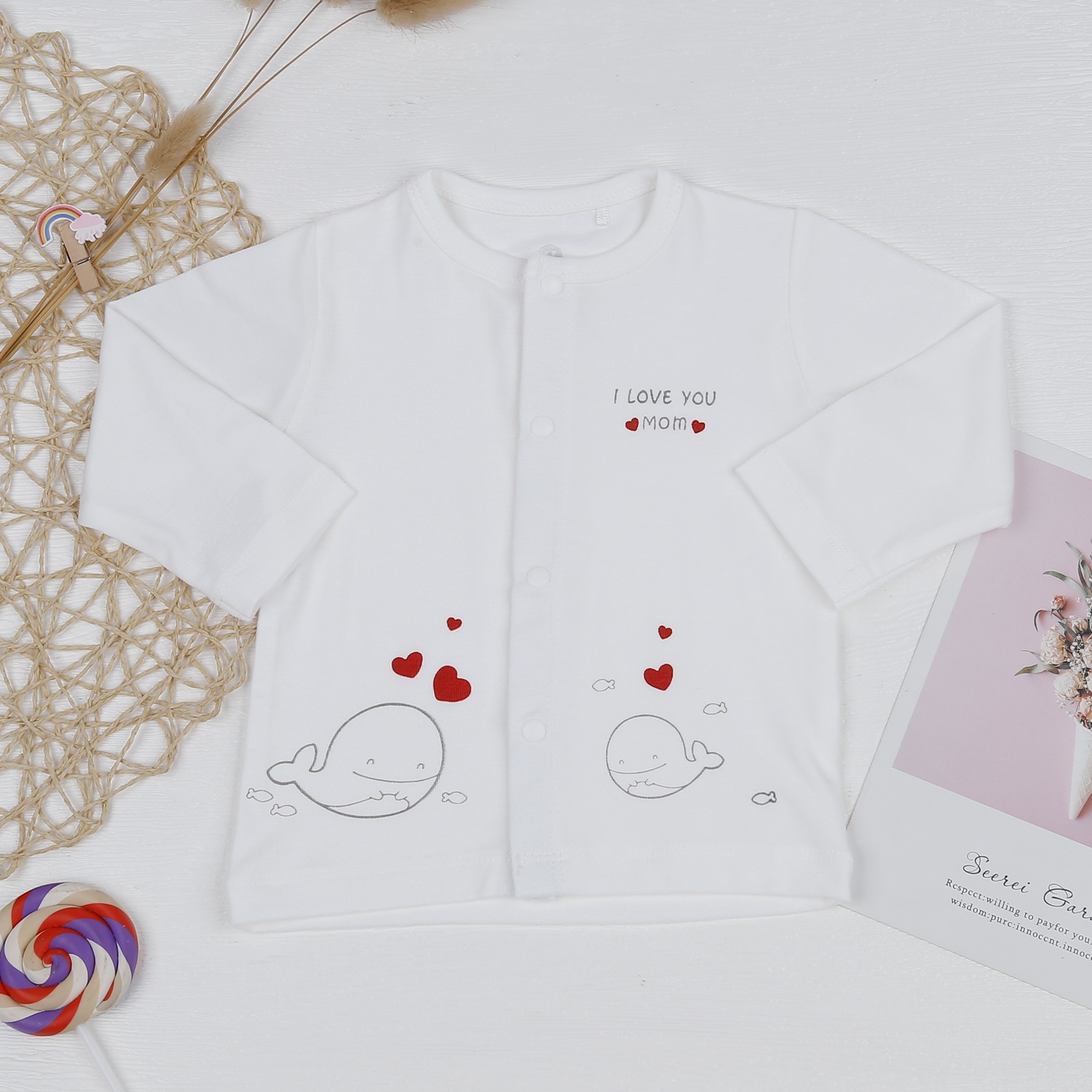 Bộ quần áo dài tay KidsPlaza trắng in cá ND23H hình 2