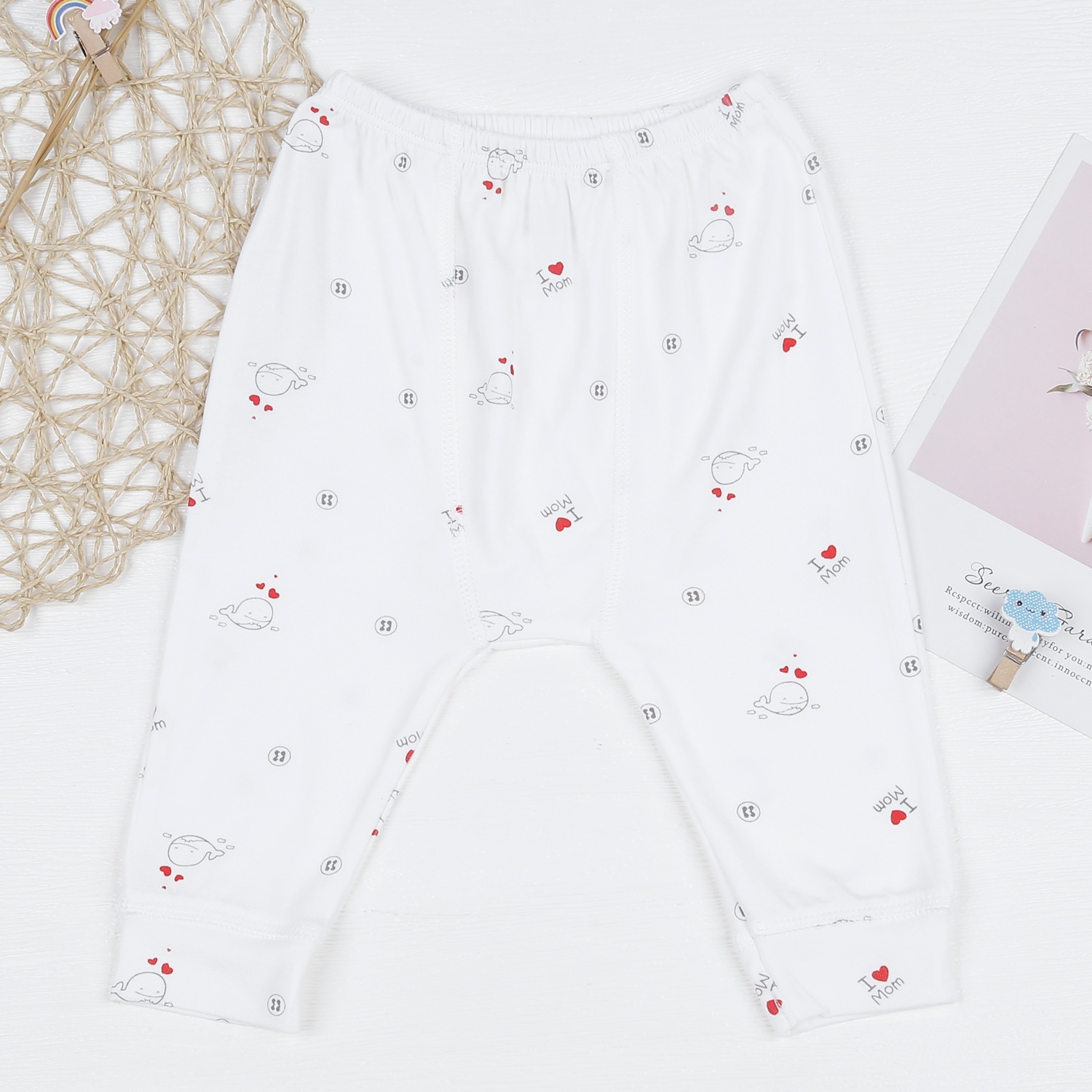 Bộ quần áo sơ sinh dài tay cài lệch otis in cá ND23H (Trắng) hình 4