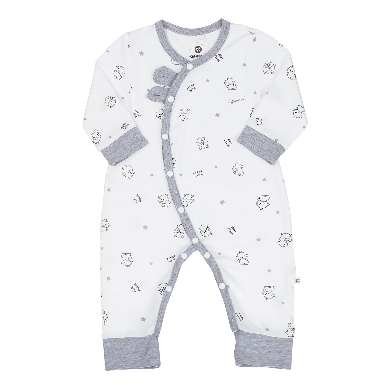 Body dài tay cài lệch KidsPlaza in hình chú gấu M23H (Ghi) hình 1