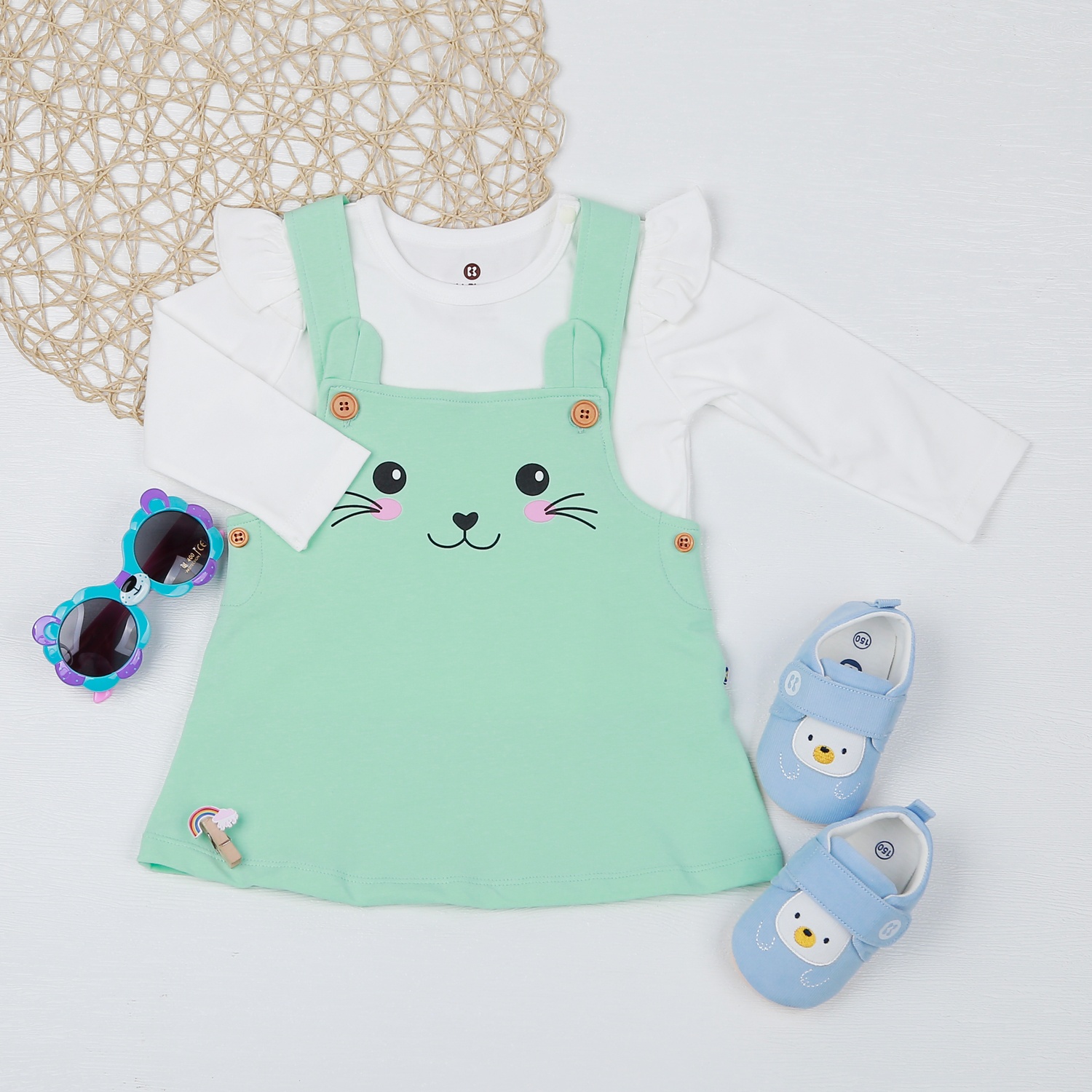 Set yếm váy bé gái KidsPlaza in thỏ xanh ngọc HN22T hình 1