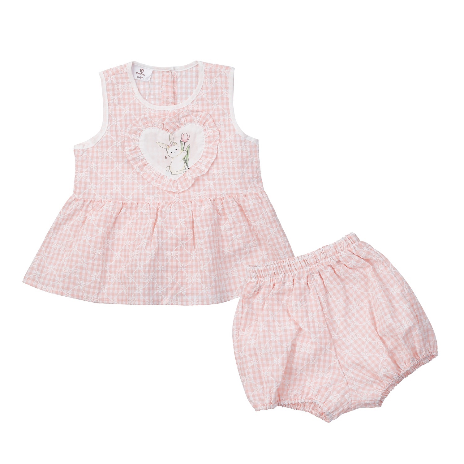 Bộ quần áo ba lỗ bé gái KidsPlaza in thỏ M24H (Hồng cam)