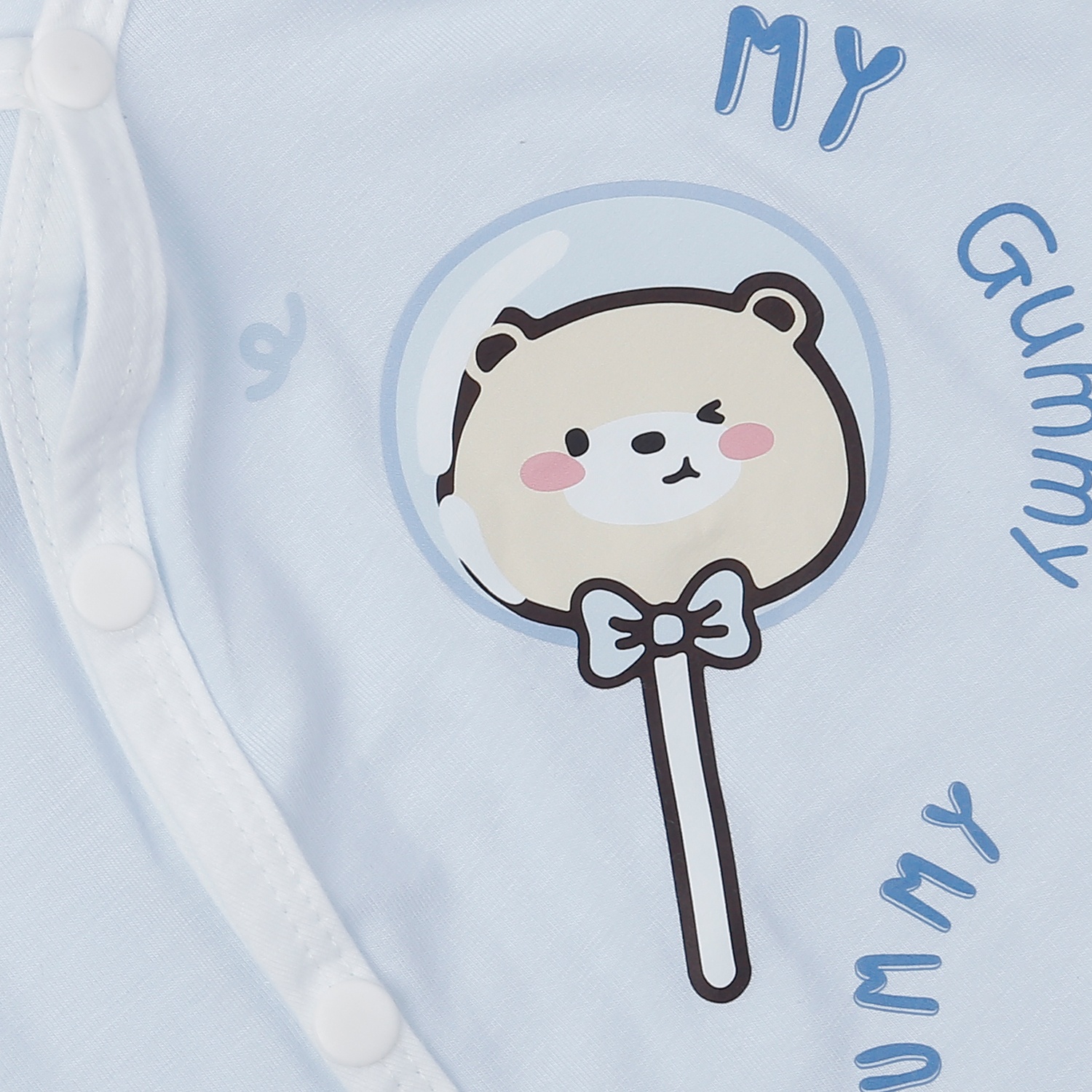 Bộ body cộc tay cài lệch Kidsplaza in gấu nơ IQ24H (Xanh trắng)