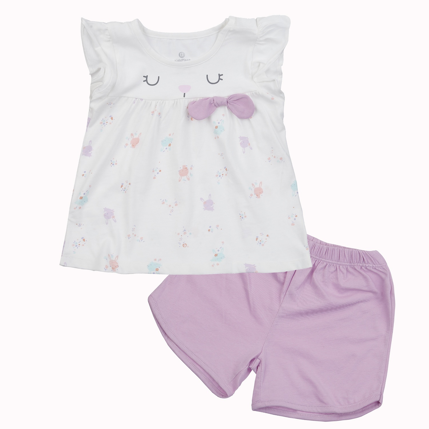 Bộ quần áo ba lỗ bé gái KidsPlaza in thỏ BA24H (Trắng)