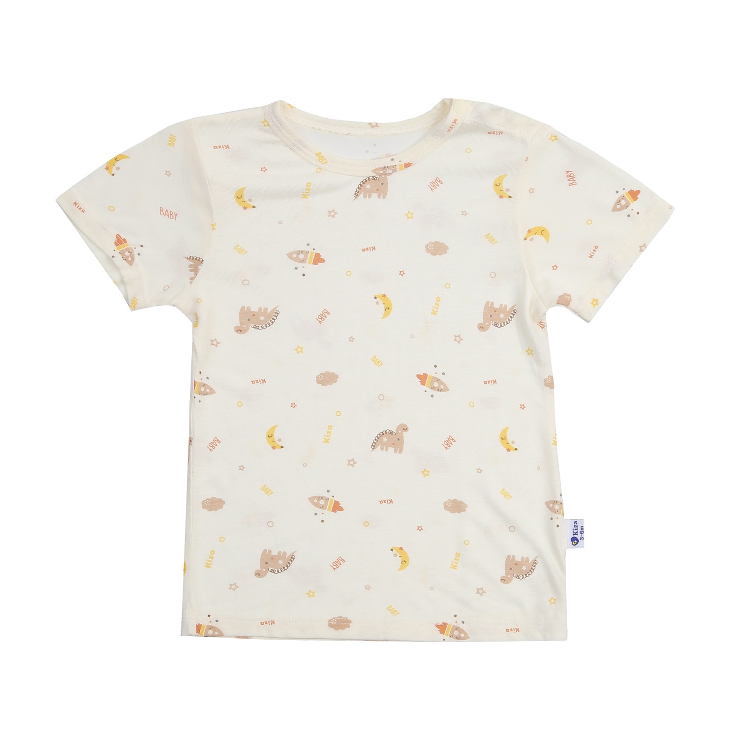 Bộ quần áo cộc tay cài vai Kiza in khủng long BA24H (Nâu vàng) hình 2