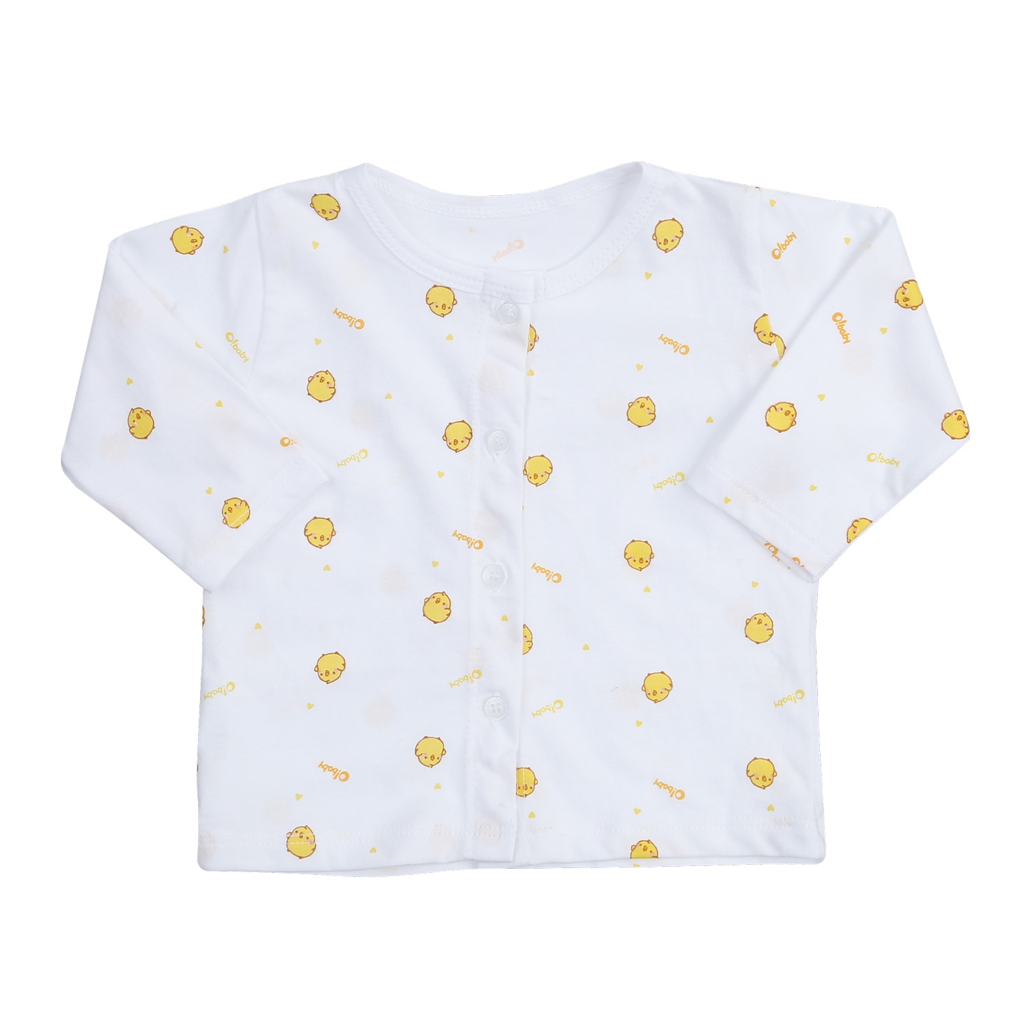 Bộ quần áo dài tay cài giữa O!Baby in gà con DN24 (Trắng) hình 2