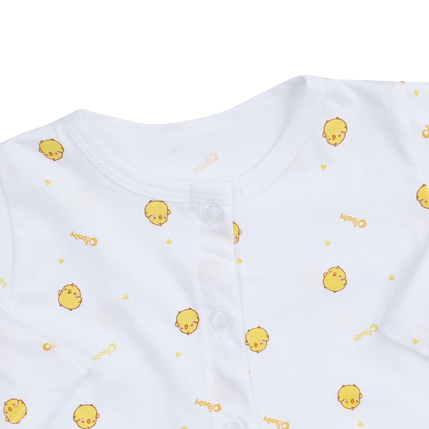 Bộ quần áo dài tay cài giữa O!Baby in gà con DN24 (Trắng) hình 3