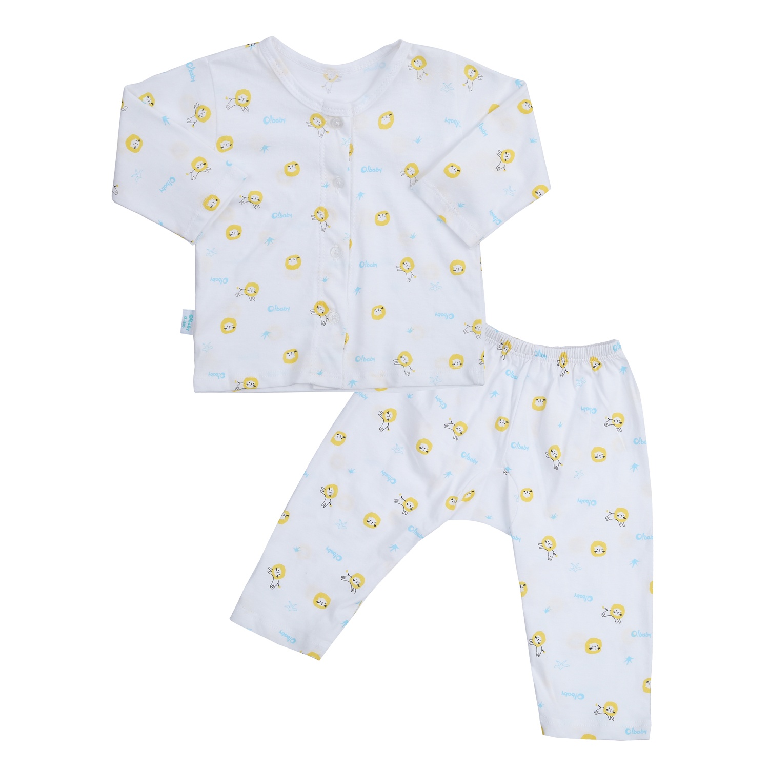 Bộ quần áo dài tay cài giữa O!Baby in sư tử DN24 hình 1