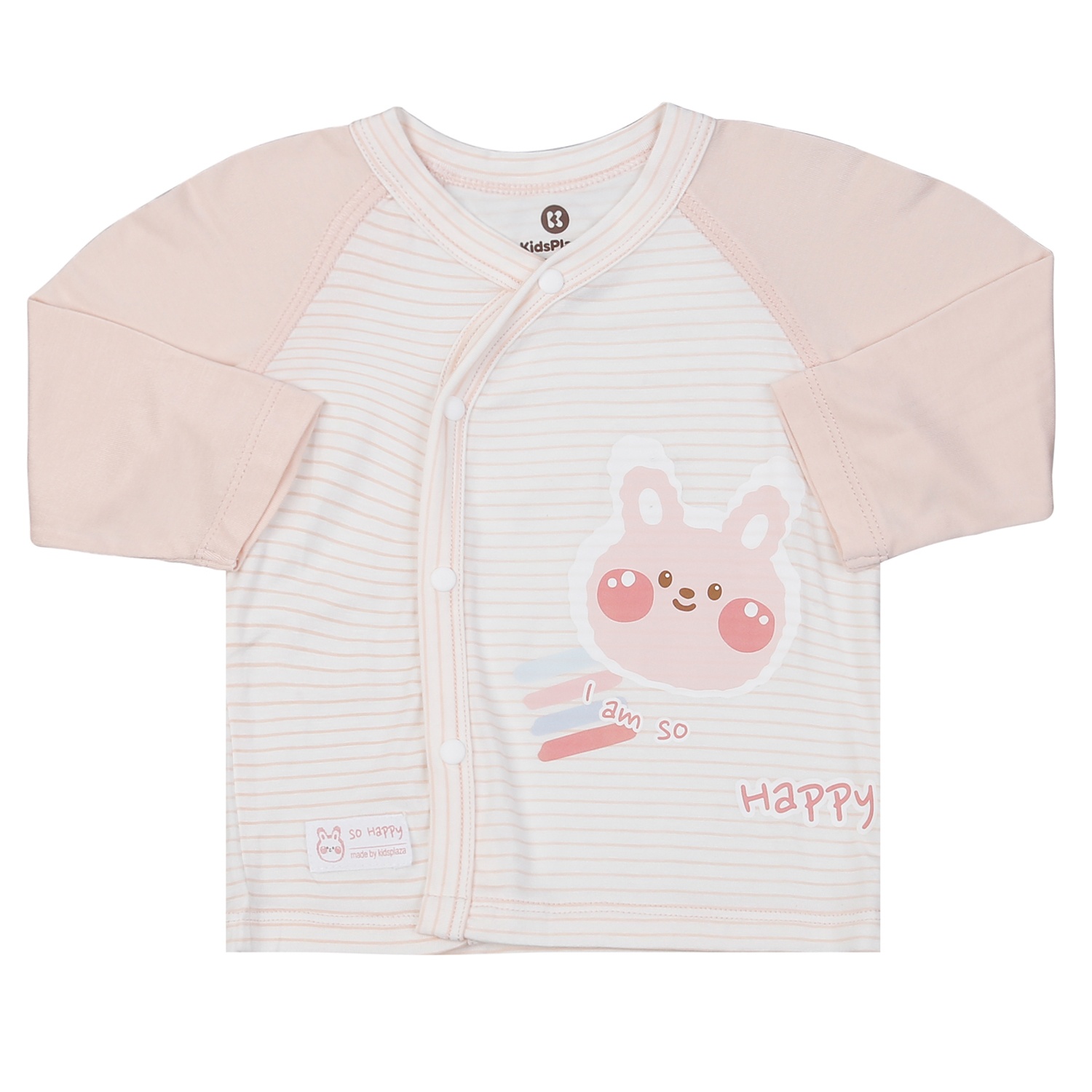 Bộ quần áo dài tay cài lệch KidsPlaza M24T in thỏ (Trắng hồng)