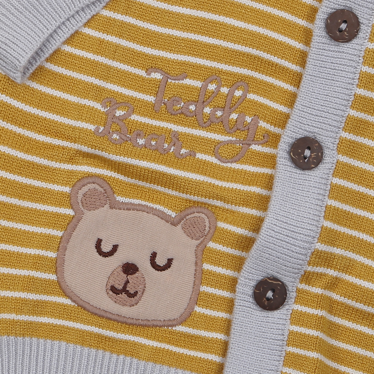 Áo len cài giữa bé trai in gấu Momma baby ND24D (Kẻ Vàng) hình 3