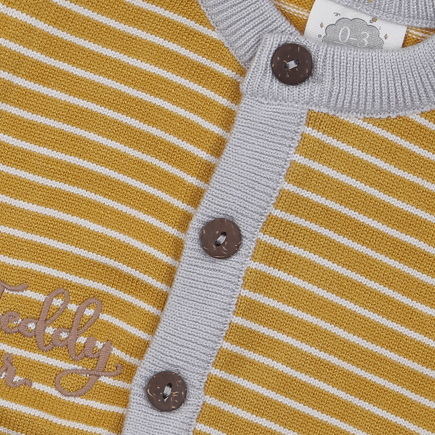 Áo len cài giữa bé trai in gấu Momma baby ND24D (Kẻ Vàng) hình 2