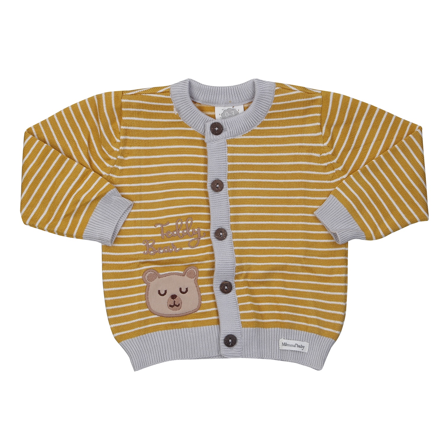 Áo len cài giữa bé trai in gấu Momma baby ND24D (Kẻ Vàng) hình 1