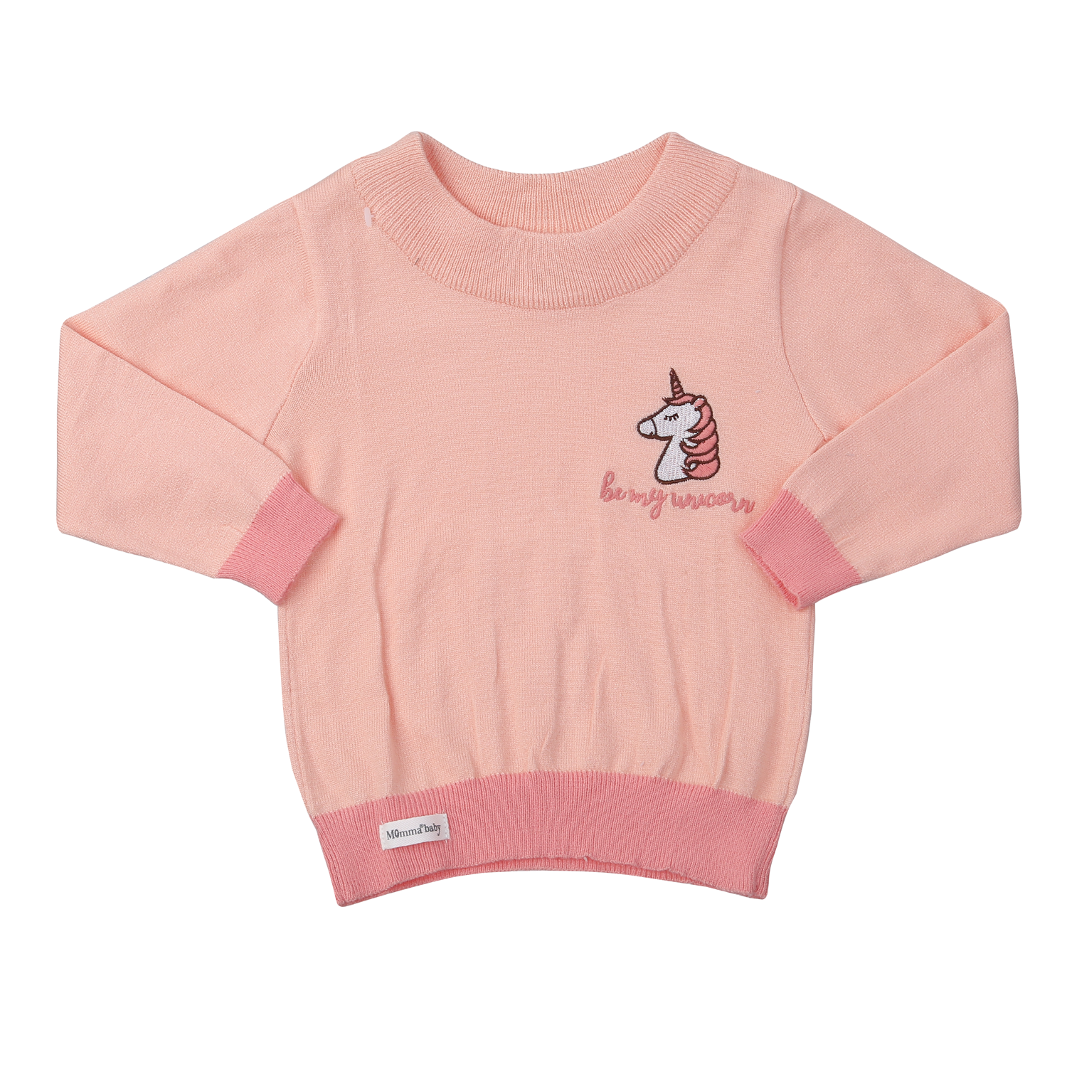 Áo len cổ tròn bé gái Momma baby ND24D (Hồng Cam) hình 1