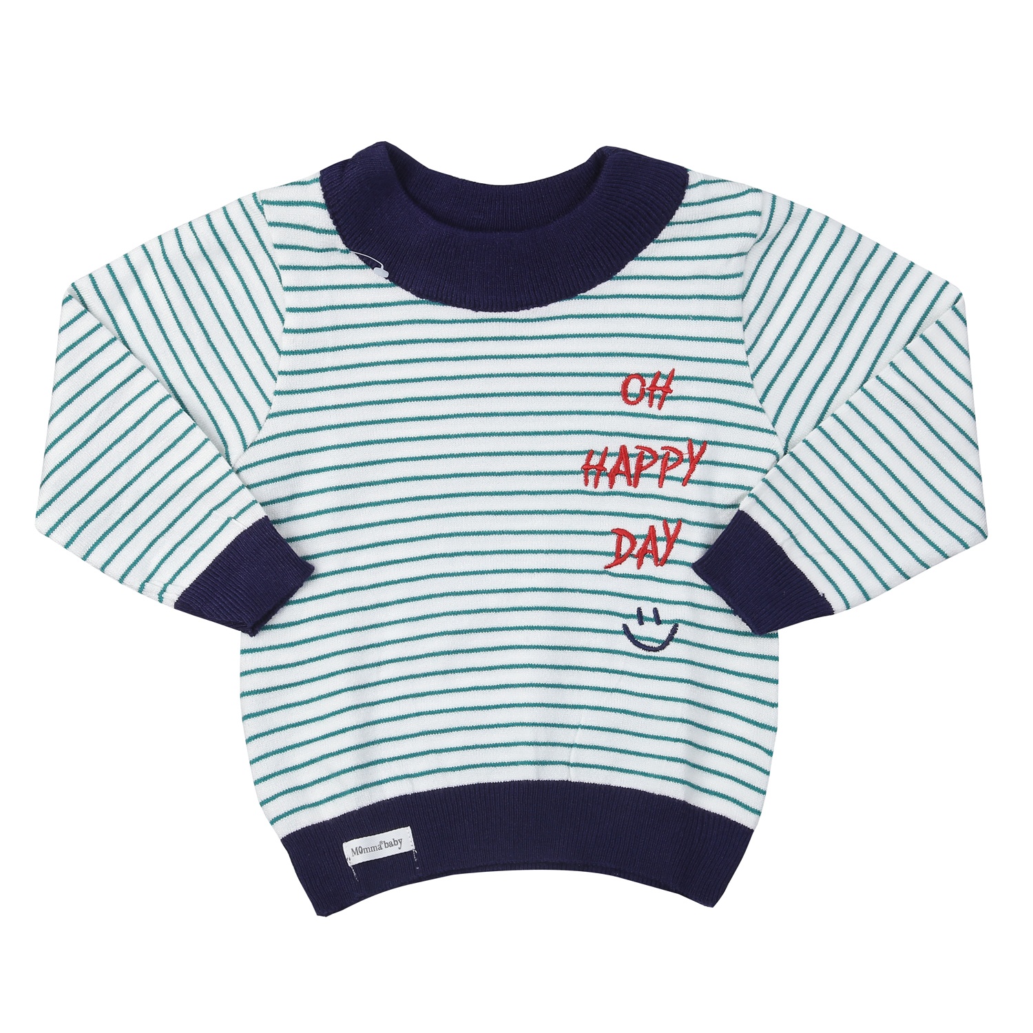 Áo len cổ tròn bé trai Momma baby ND24D (Kẻ Xanh) hình 1