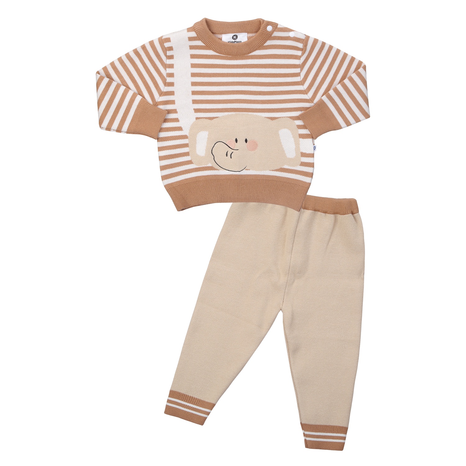 Bộ len bé trai kẻ in hình voi KidsPlaza HN24D (Màu nâu)