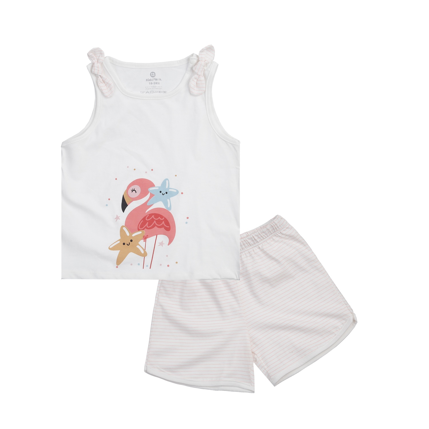Bộ quần áo ba lỗ bé gái KidsPlaza in hạc TKH BA24H (Trắng)
