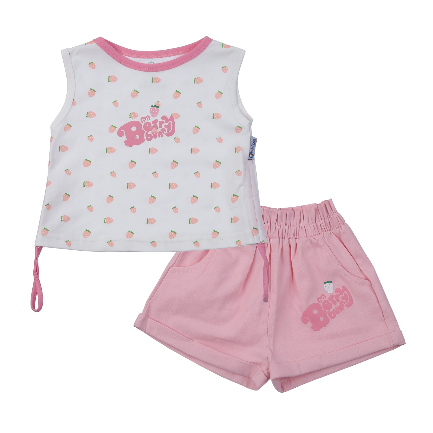 Bộ quần áo ba lỗ KidsPlaza in dâu AT24H (Trắng hồng)