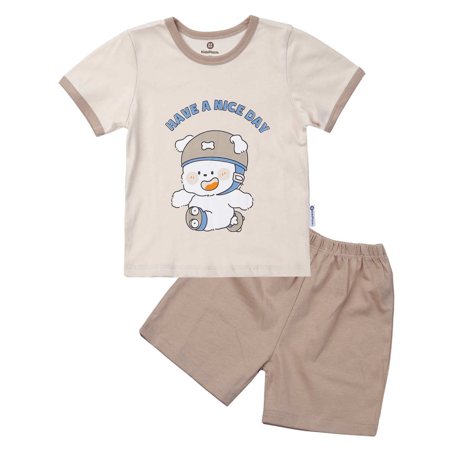 Bộ quần áo cộc tay bé trai KidsPlaza in gấu M24H (Be)