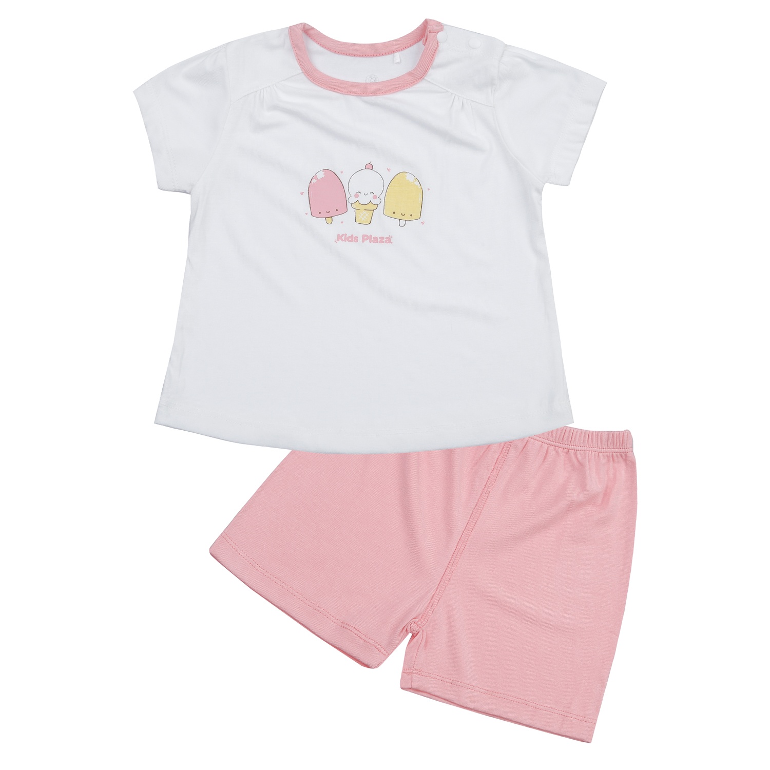 Bộ quần áo cộc tay cài vai bé gái KidsPlaza Otis ND24H (Trắng hồng)