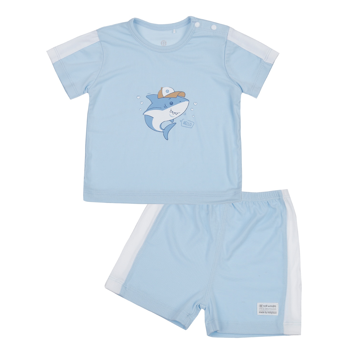 Bộ quần áo cộc tay cài vai KidsPlaza Otis in cá heo ND24H (Xanh)