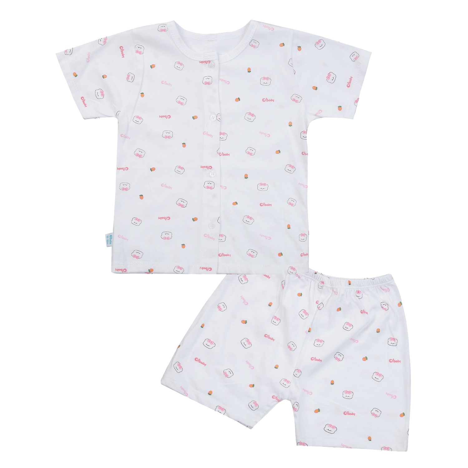 Bộ quần áo cộc tay O!Baby in gấu DN24 (Trắng hồng) hình 1