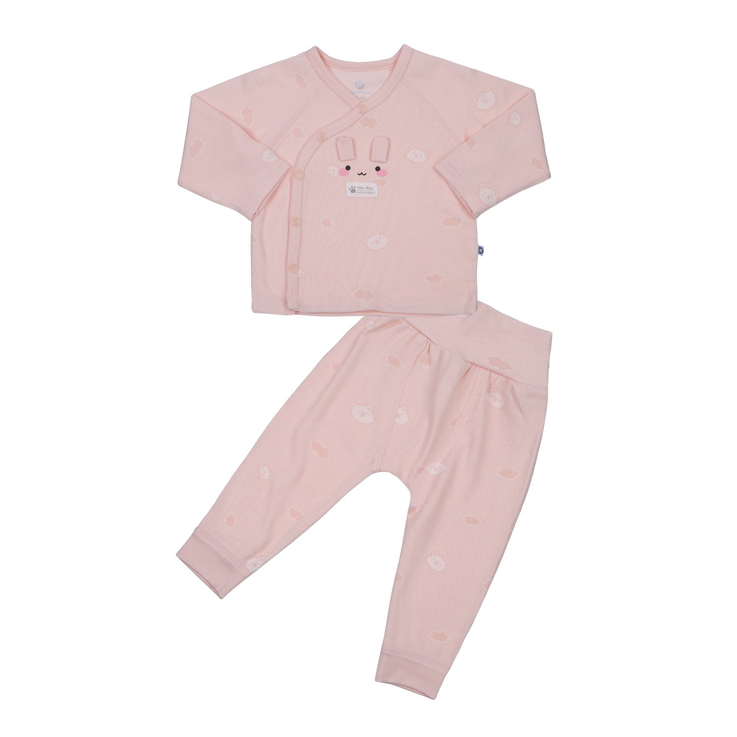 Bộ quần áo dài tay bé gái cài lệch KidsPlaza in gấu HN23D (Hồng)