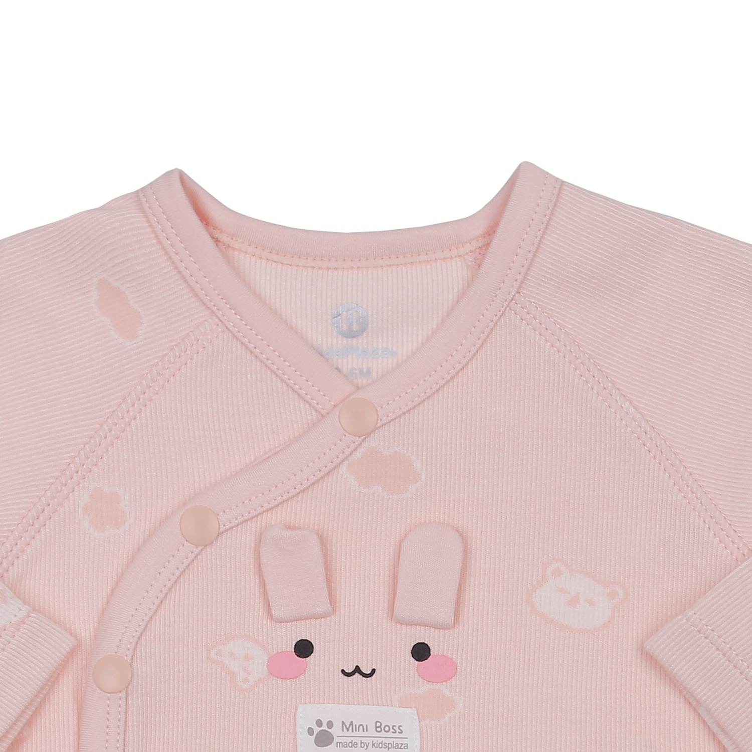 Bộ quần áo dài tay bé gái cài lệch KidsPlaza in gấu HN23D (Hồng)