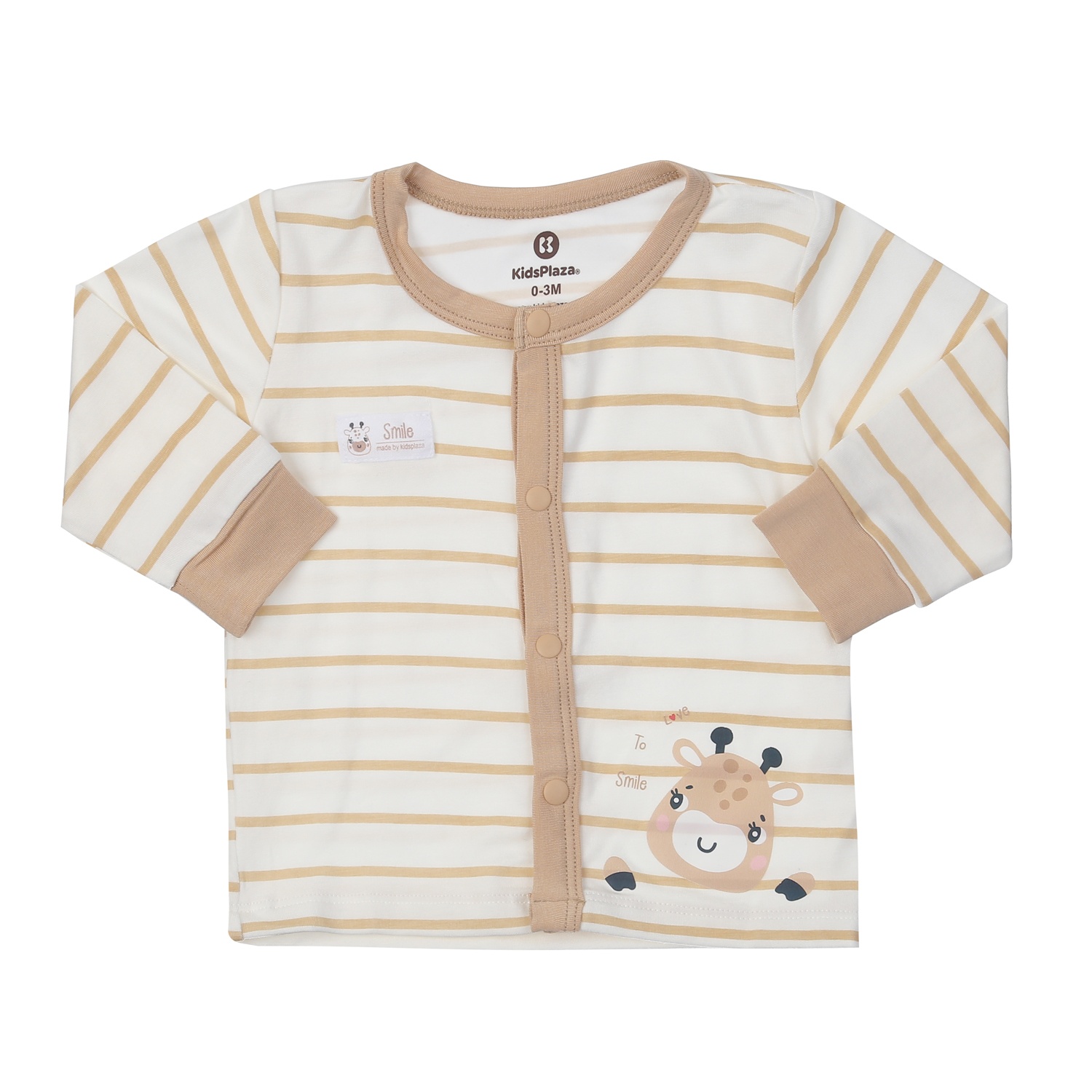 Bộ quần áo dài tay cài giữa KidsPlaza in hươu M24H (Trắng kẻ be)