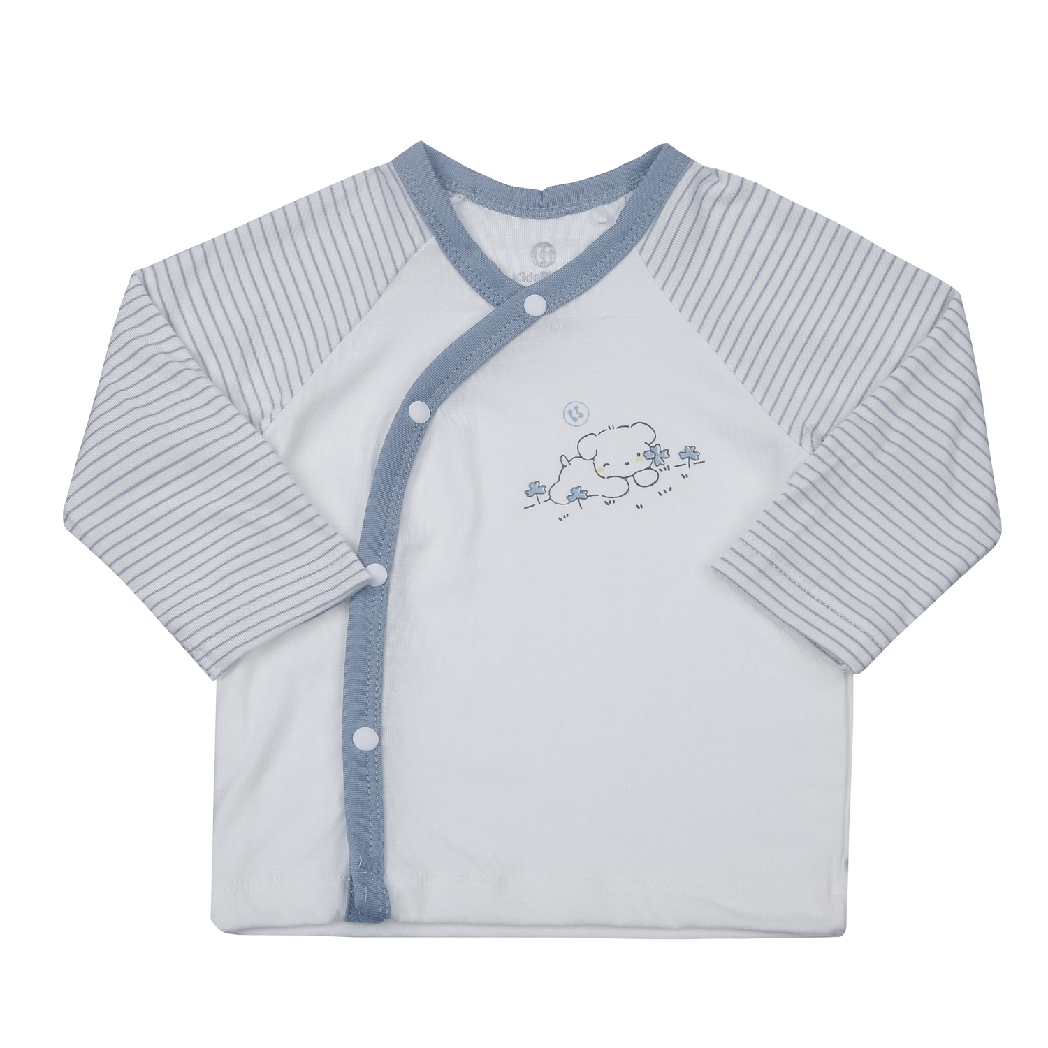 Bộ quần áo dài tay cài lệch KidsPlaza Otis gấu ND24H (Trắng kẻ xanh) hình 2