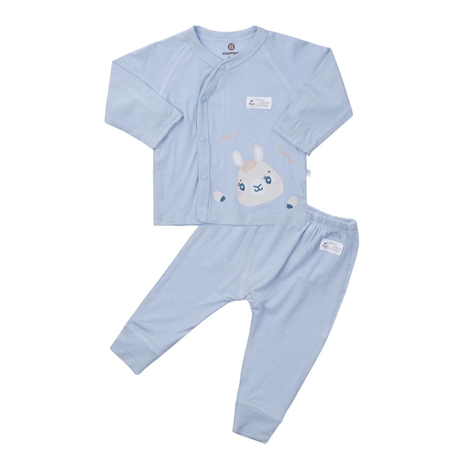 Bộ quần áo dài tay cài lệch KisPlaza in lừa M24H (Xanh)