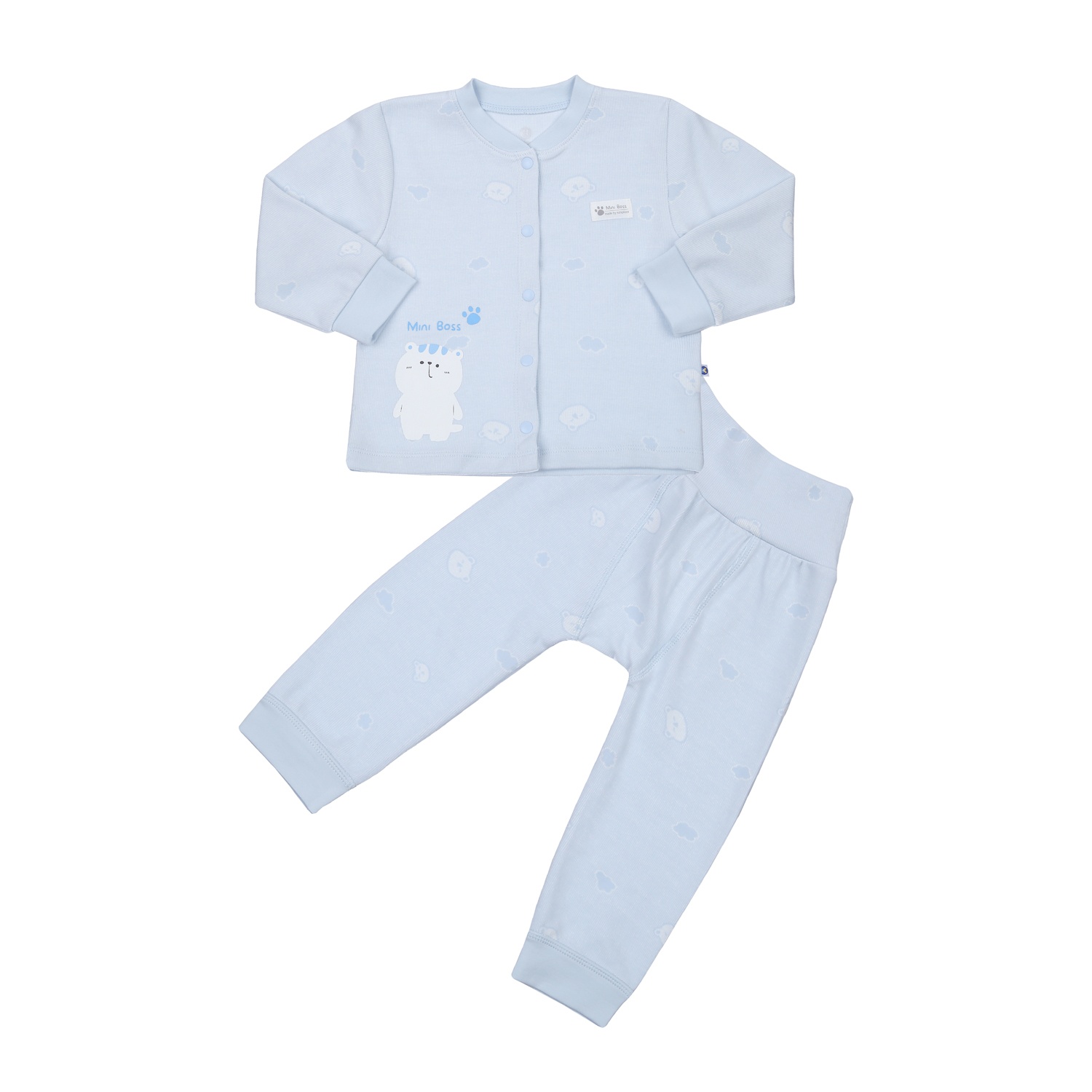Bộ quần áo sơ sinh bé trai cài giữa KidsPlaza in gấu HN23D (Xanh) 1