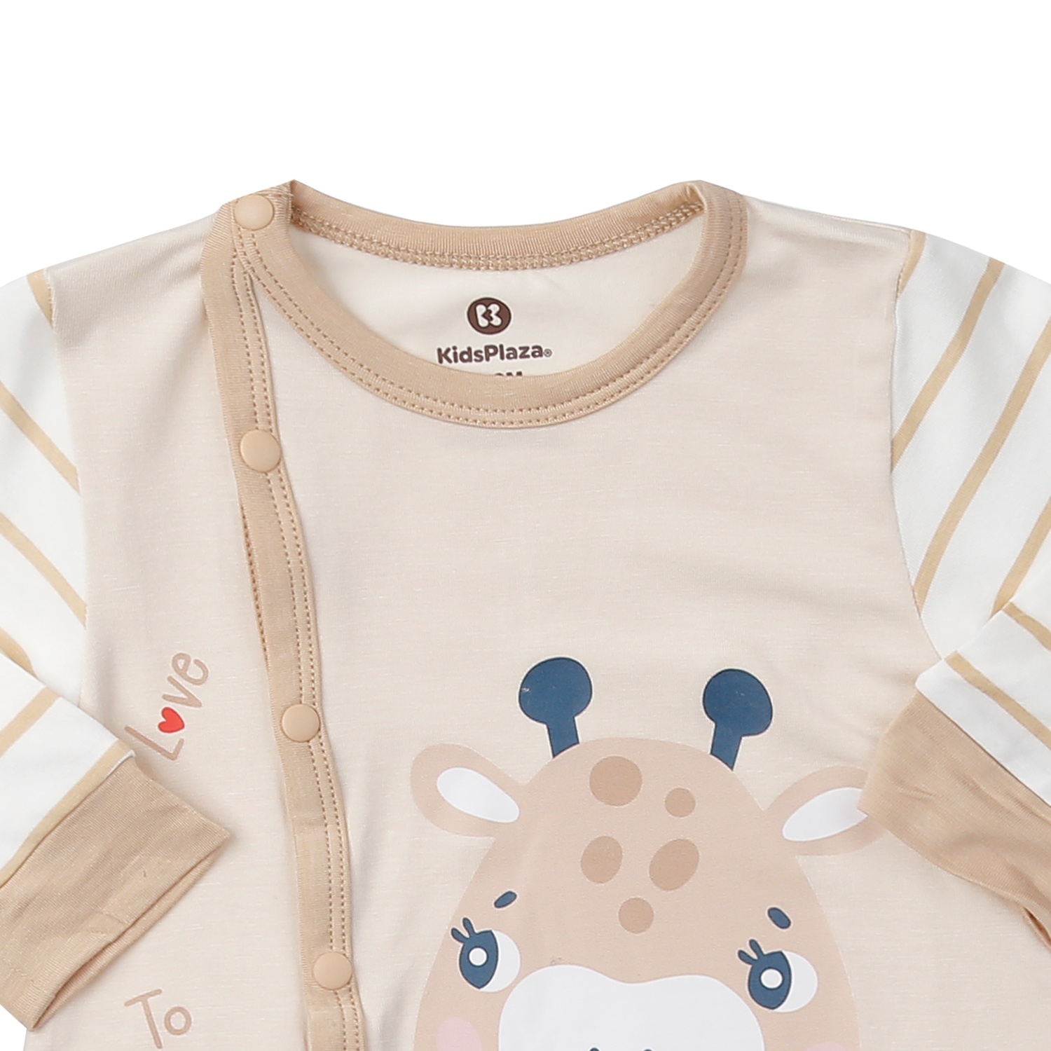 Body dài tay cài lệch KidsPlaza in hươu M24H (Trắng kẻ be) hình 2