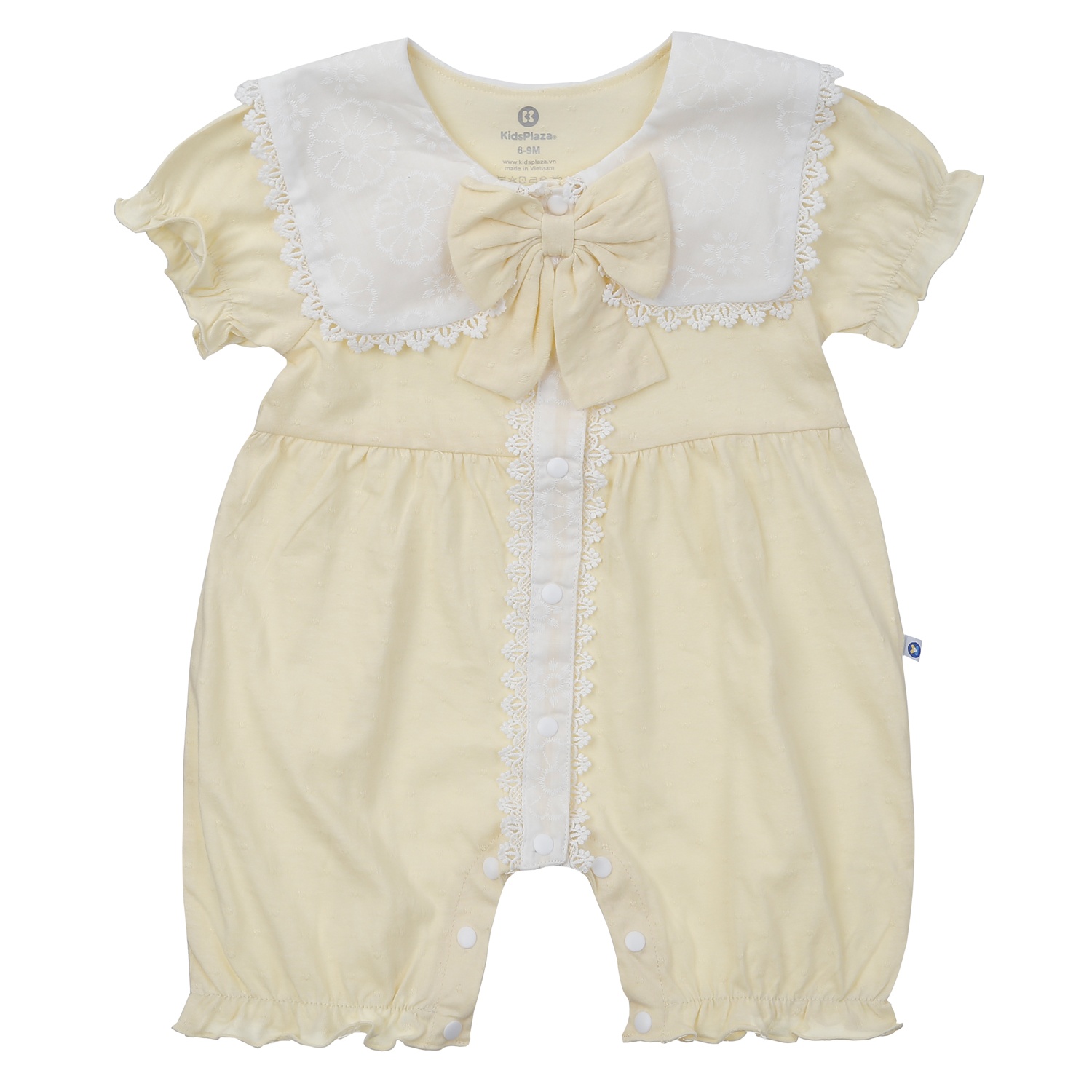 Set body cộc tay bé gái KidsPlaza cổ nơ HN24H (Màu vàng) hình 1