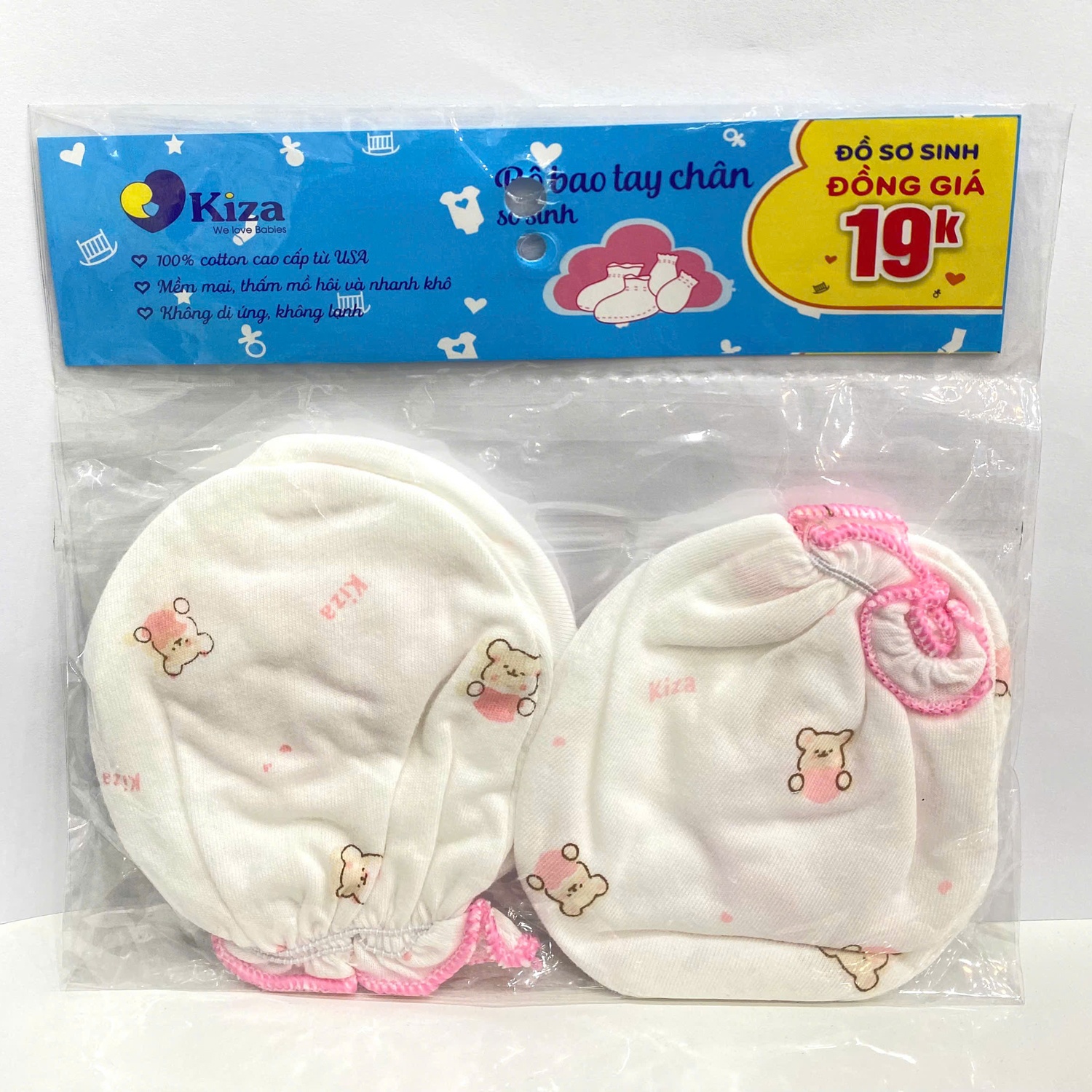 Bao tay chân Kiza in gấu IQ24 (Trắng hồng) hình 1