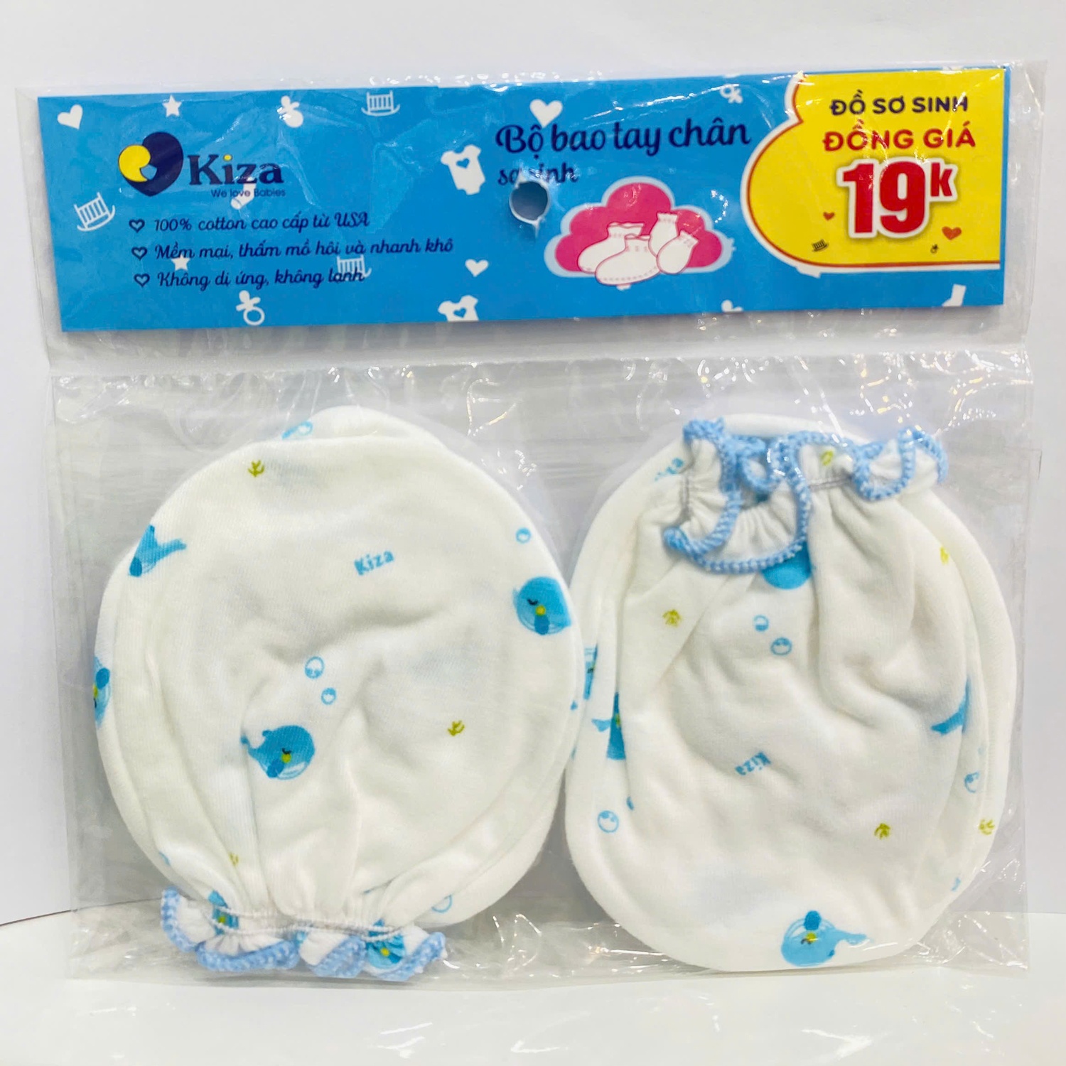 Bao tay chân Kiza in hình cá heo IQ24 (Trắng xanh)