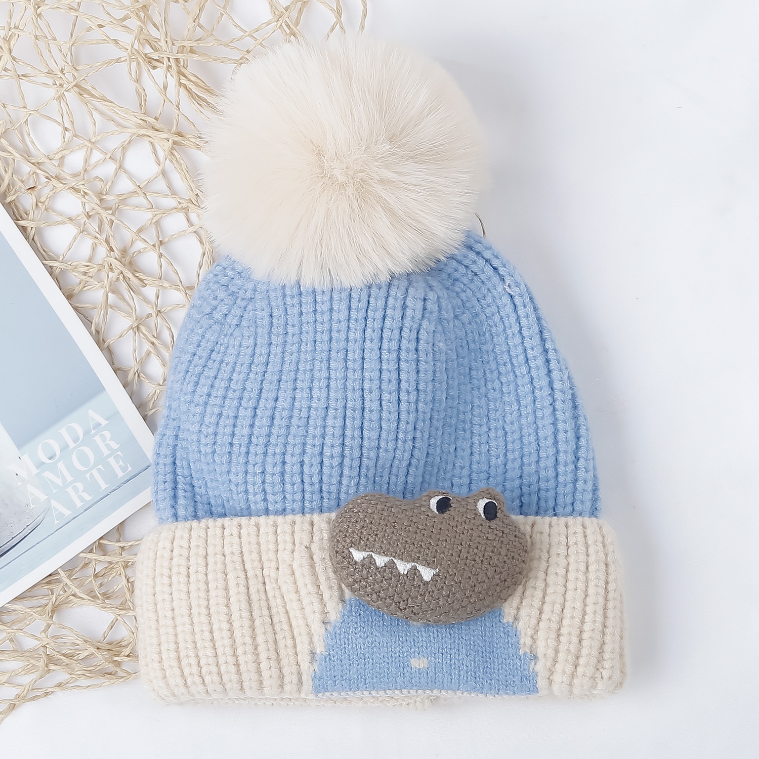 Mũ len cho bé KidsPlaza 25K-B02 khung long (Xanh) hình 1