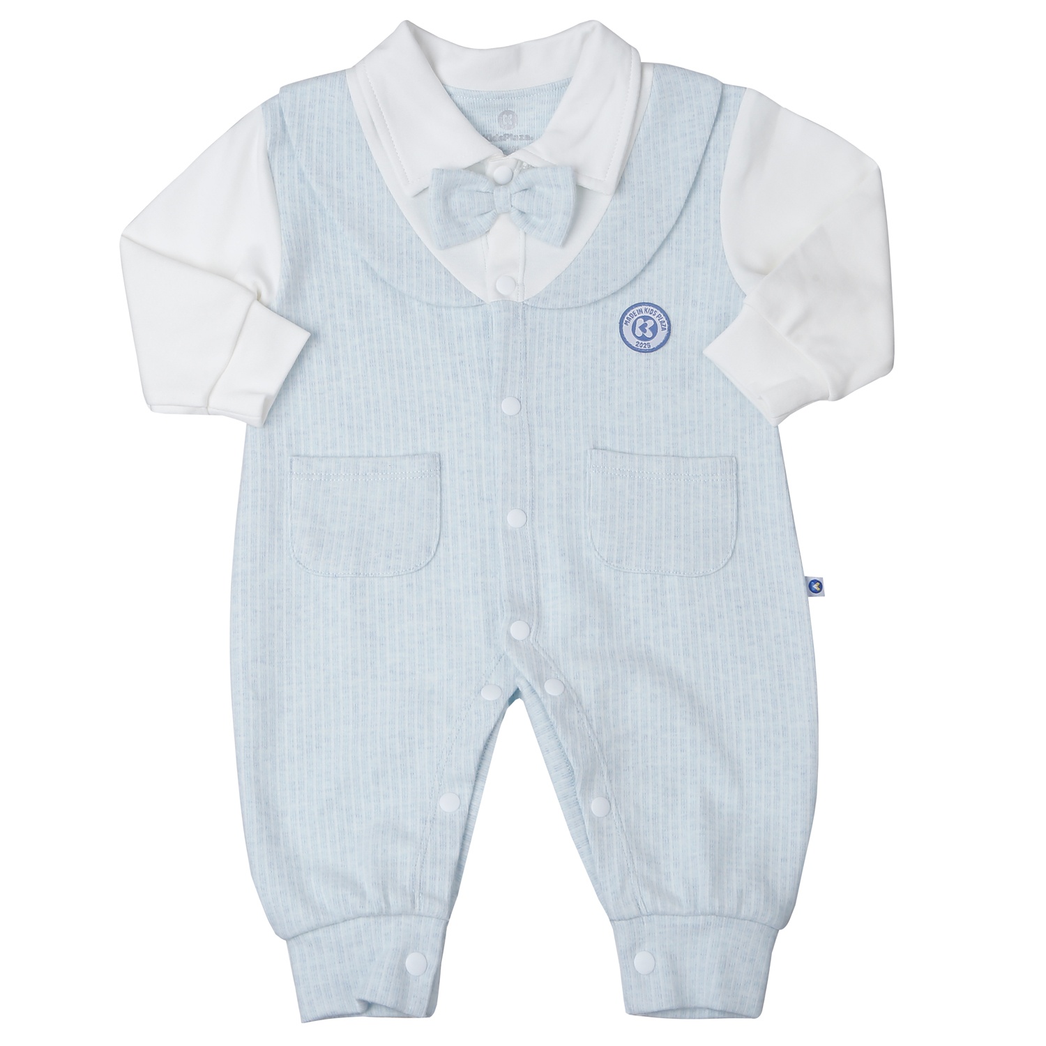 Bộ body dài tay bé trai KidsPlaza kẻ gắn nơ HN25T (Xanh) 9-12M