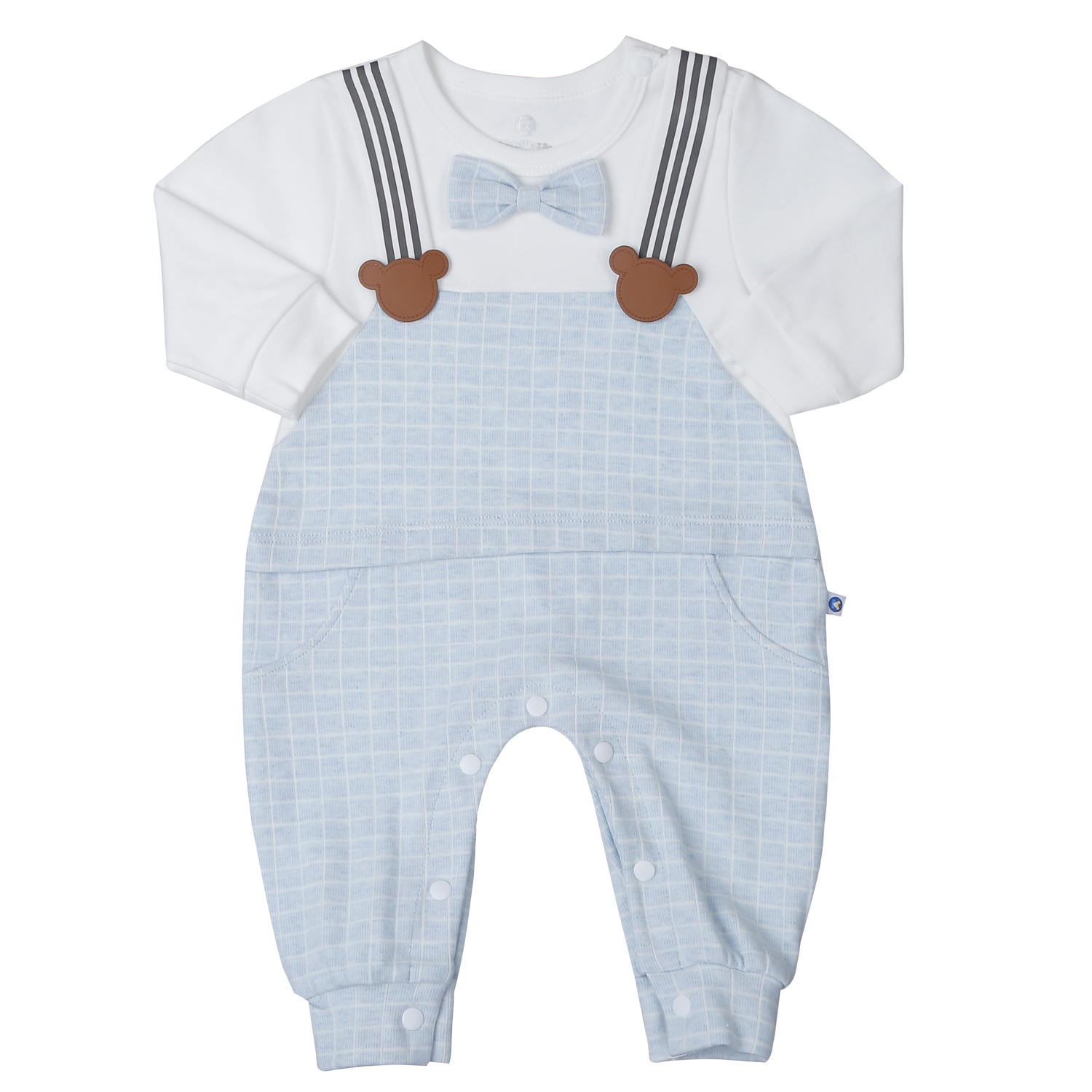 Bộ body dài tay bé trai KidsPlaza yếm dây kẻ HN25T (Trắng xanh)