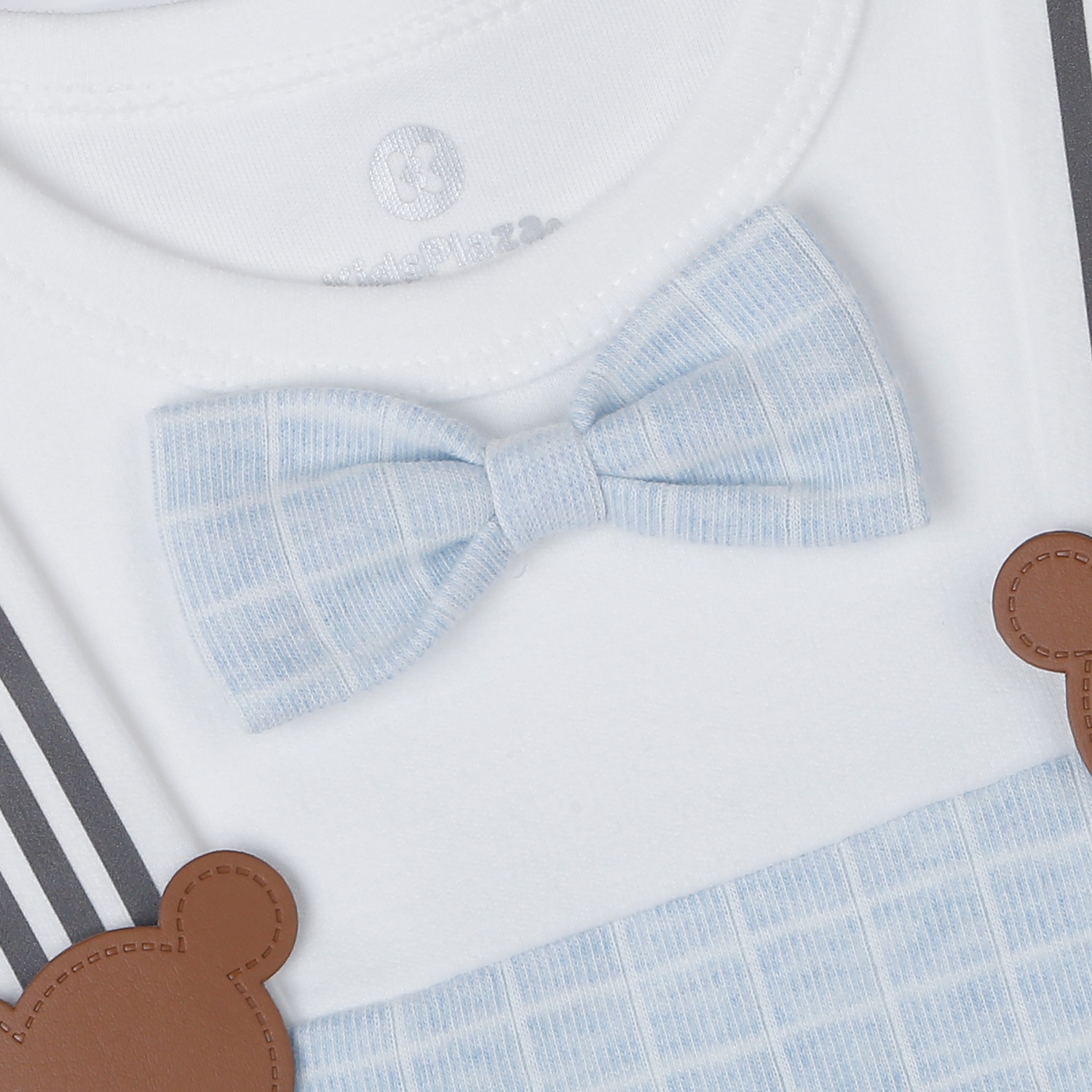 Bộ body dài tay bé trai KidsPlaza yếm dây kẻ HN25T (Trắng xanh)